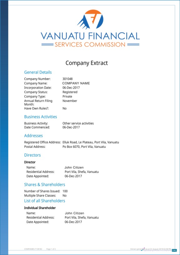 Download Vanuatu Company Extract Photoshop template